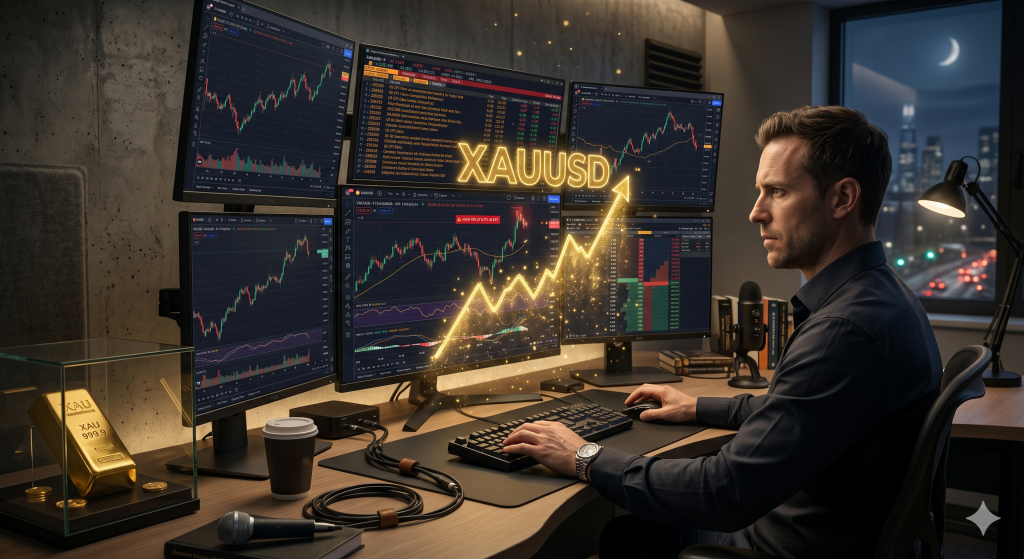 Trader phân tích biểu đồ XAUUSD để dự đoán giá vàng tuần tới